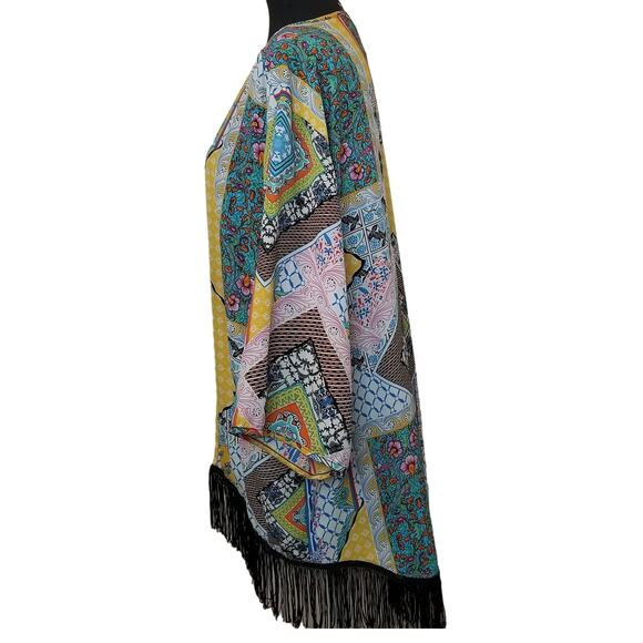 NY Collection -BOHO Hippie Peasant Fringe Open Kimono Cardigan Cover Up Size L - Picture 6 of 10